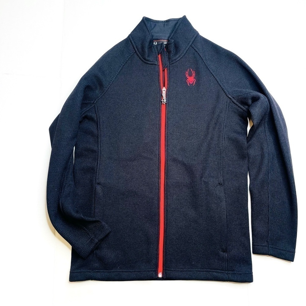 SPYDER Youth Black Zip Up Mock Neck Ribbed Knit Long Sleeve Jacket Size L 14/16